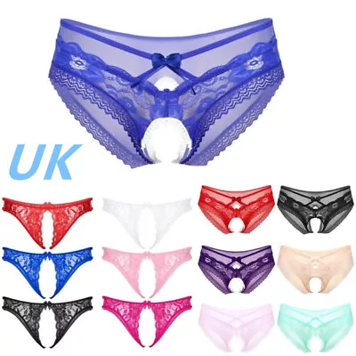 UK Men's Sissy Floral Lace Briefs Low Rise Crotchless Panties Lingerie Underwear • £7.95