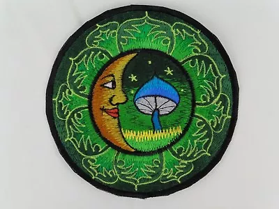 Round Sew On Patch * Nepalese Made * 15 Cm * Lotus Moon Mushroom (6IN9) • £6.75