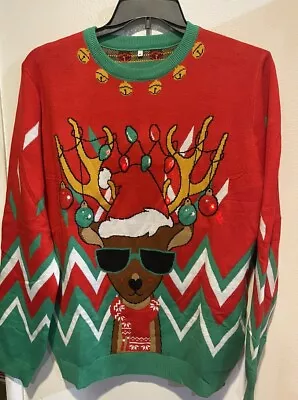 Christmas Holiday Reindeer With Light Up Antlers Christmas Sweater ~ Size XL • $14.99