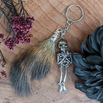 W7p Raccoon Tail Tip Key Chain Taxidermy Oddities Curiosities Skeleton Talisman • $17.99