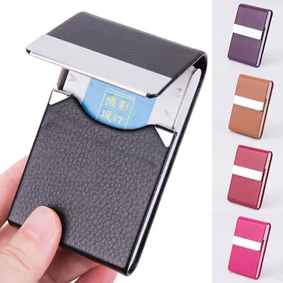 £4.31 • Buy PU Leather Pocket Card Holder Metal Business ID Credit Holder Case Wallet ❥