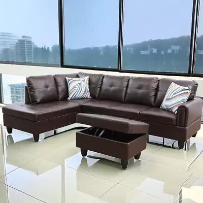 Sectional Sofa Bed Faux Leather L Shaped Couch Reversible Chaise With Ottoman US • $899.99