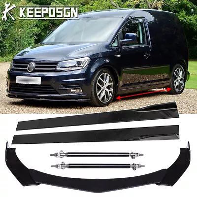 For VW Caddy MK3 MK4 MK5 Gloss Front Bumper Lip Splitter Side Skirts Strut Rods • $127.86