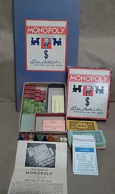 Vintage 1935 Original Monopoly Board Game Complete With Board & Wooden Pieces • $80