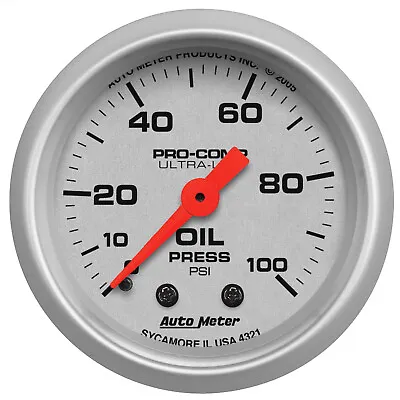 Auto Meter 4321 Ultra Lite Oil Pressure Gauge 0 - 100 PSI Mechanical 2 1/16  NEW • $79.46