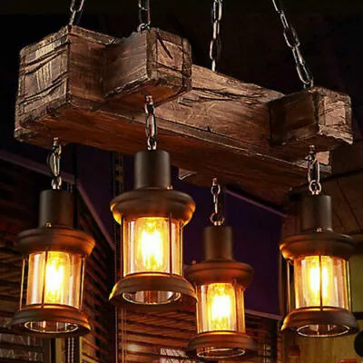 LED Chandelier Pendant Lighting Fixture Wooden Ceiling Light Hanging Lamp Rustic • $73.15