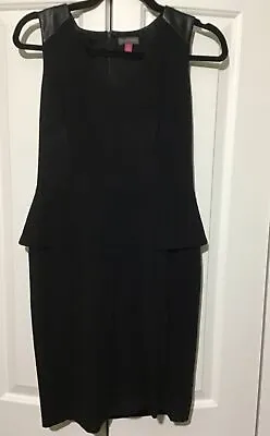 Vince Camuto Black Peplum Faux Leather Shoulder Panels Sleeveless Knit Dress 4 • $11.99
