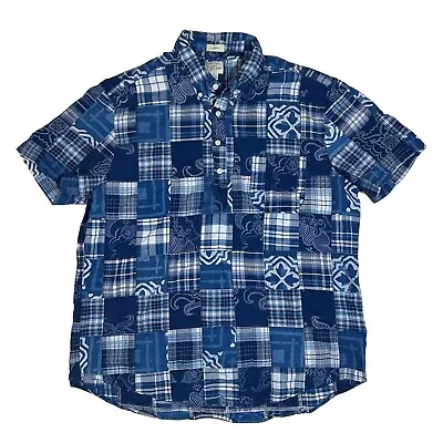 J. Crew Men’s Popover Indian Madras Patchwork Short Sleeve Shirt Blue Size Large • $19.99