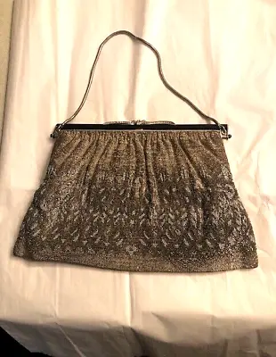 Vintage Steel-Cut Silver & Gold Micro-Beaded French Hand Bag • $170