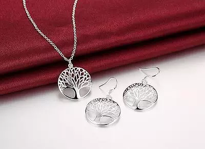 Cute Charms Tree Silver Fashion Wedding Women Earring Necklace Set Hot 925 • $2.39