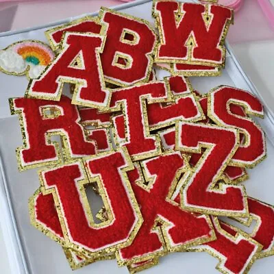 $1.99 • Buy Red Golden Chenille Towel English Alphabet Letters Sewing Patches Badges Gift