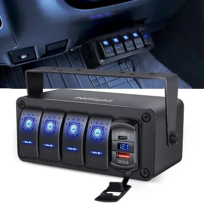 Nilight 4 Gang Rocker Switch Box 12V SPST ON Off Switch PD Type C And QC 3.0 USB • $46.99