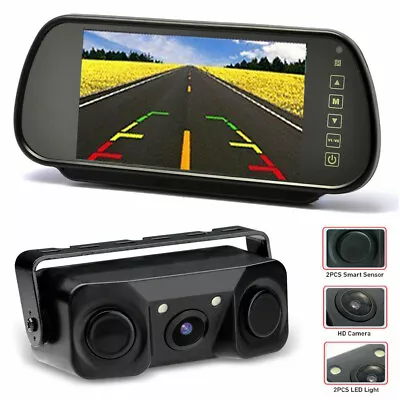 Car Reverse Parking Backup Camera With Radar Sensor 7  LCD Rear View Monitor Kit • $68.99