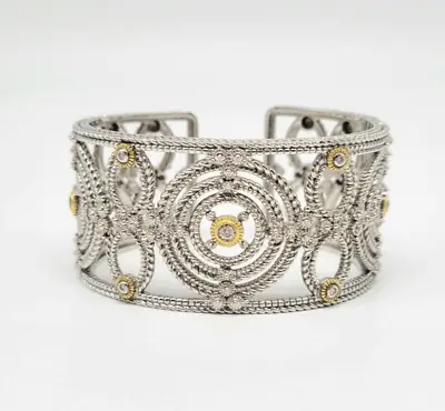 Judith Ripka GENUINE DIAMOND 925 Sterling Silver 18KT Intricate Hinged Cuff • $1699.99