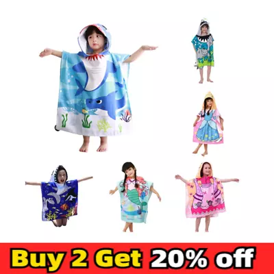 Kids Cortoon Toddlers Hooded Poncho Towel Childrens Beach Swimming Changing Robe • £8.77