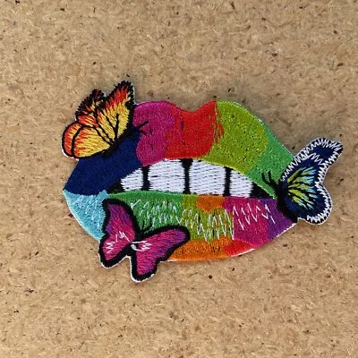 1pc Lips Kiss Butterfly Rainbow Embroidered Patch Love Iron On Applique #2181 • $5.65