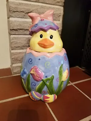 David's Cookies Spring Chick In Easter Egg With Bow Tulip Flowers Cookie Jar • $15.99