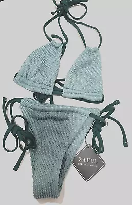 ZAFUL Womens Triangle High Cut Tie Side 2 Piece Bikini Swimsuits Size S 4 1839 • $18