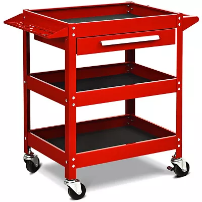 Three Tray Rolling Tool Cart Mechanic Cabinet Storage Organizer W/Drawer Red • $119.99