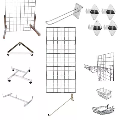 Grid Mesh Wall Mesh Display Panels Chrome Accessories Hooks Basket Retail • £17.49