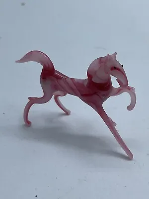 Miniature Art Glass Pink Horse Figurine 3 1/2” Wide 2 1/2' Tall • $4