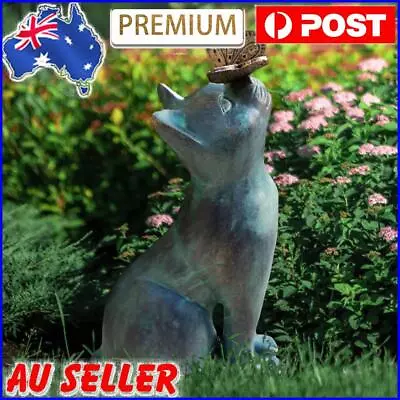 Resin Cat Garden Statue Ornament Kitten Statue With Butterfly For Courtyard Lawn • $15.59