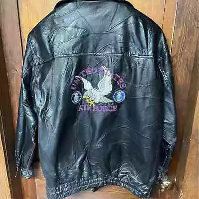 Vintage U. S. Air Force Bomber Black Leather Patchwork Jacket Mens Large • $56.25