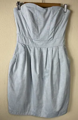 H&M Blue Strapless Knee Length Lined Cotton Dress Sz 6 NWT • $16.20