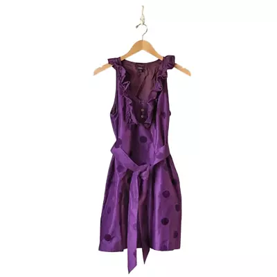 J. CREW Taffeta Ruffle Purple Silk Cocktail Velvet Polka Dot Party Dress Sz 6 • $78