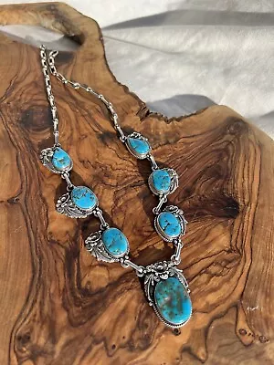 Silver Turquoise Navajo Necklace Native American Jewellery • £500