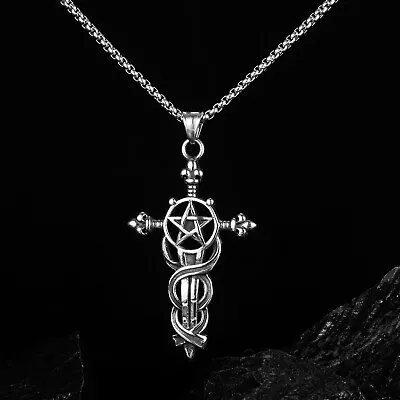 925 Sterling Silver Pendant Necklace For Men Jewelry Pentagram & Cross • $6.95
