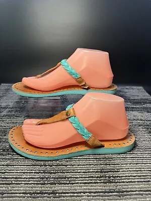 UGG Bria Women’s Size 8 Brown/Turquoise Braid Leather Thong Sandals/#H/ • $21.99