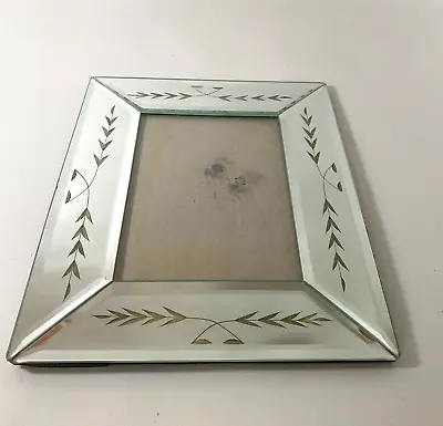 Vintage Mirror Etched Photo Picture Frame Stand Up Hollywood Regency 5x7 Photo • $25