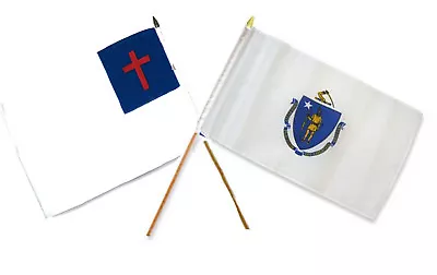 12x18 12 X18  Wholesale Combo Christ Christian State Massachusetts Stick Flag • $8.88