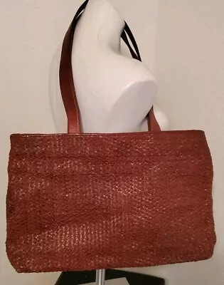 Vintage CEM Brown Soft Leather Basket Weave Purse Shoulder Bag Large Tote  • $12