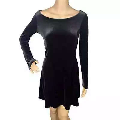 Vtg 90s Betsey Johnson M Black Soft Velour Velvet Goth Fit & Flare Dress • $148