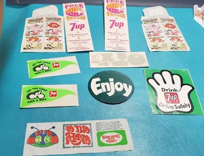 (8) 7up Collectibles! Advertising Uncola SPOT Stickers Tattoos  GROOVY MOD • $19.95