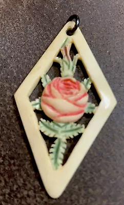 Vintage Carved Celluloid Floral Pendant Rose Flower • $9.99