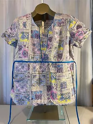 Baby Phat Women's Multi-Color Print Scrub Top V Neck Short Sleeve Size XL • $10.99