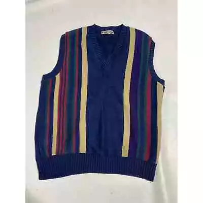 80's 90's Knit Sweater Vest Striped Sz Medium Cotton  • $25