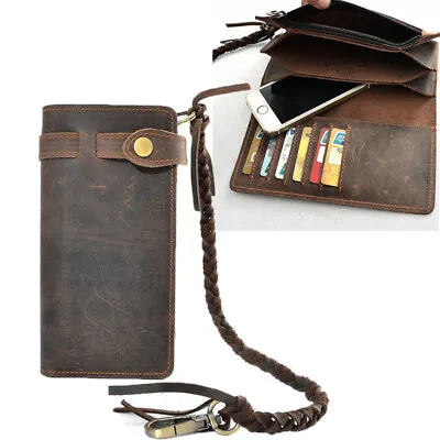 Men's Leather Credit Cards Holder Long Chain Trucker Wallet Billfold Vintage • $21.59