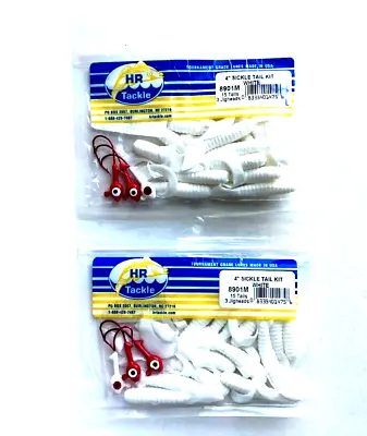 2 Packs Haw River Tackle 4  Sickle Tail Grub Kit White With Red Hook Jigheads • $10.94