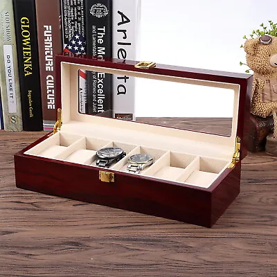 6 Slots Unisex Wrist Watch Box Display Wooden Case Jewelry Organizer Storage USA • $29.44