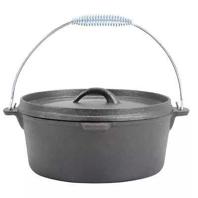 Pre Seasoned Cast Iron Dutch Oven Stew Pot With Lid Camp Fire Cooking Casserole • £26.95