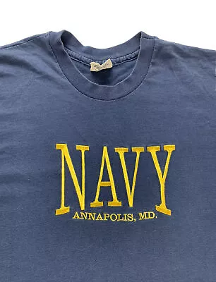 Vintage US Navy Made In USA L T-Shirt Single Stitched Navy Blue Mens XL VTG USA • $14.97