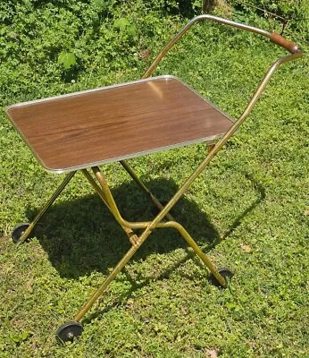 Vintage MCM Quaker Rolling Serving Bar Tea Cart Folding TV Tray Storage Trolley • $89.99