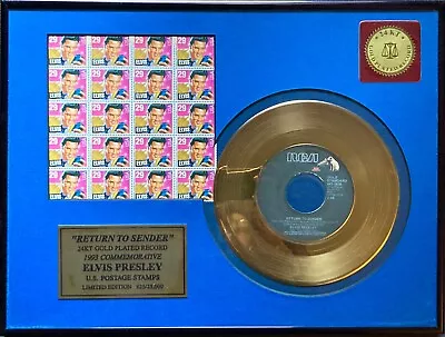 Elvis Presley 24 Kt Framed Gold Plated 45 Record Of Return To Sender With Stamps • $75