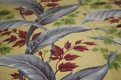 Stunning Vintage Barkcloth  Fabric  ~  Tropical Gray Palms On Yellow Background • $48.75