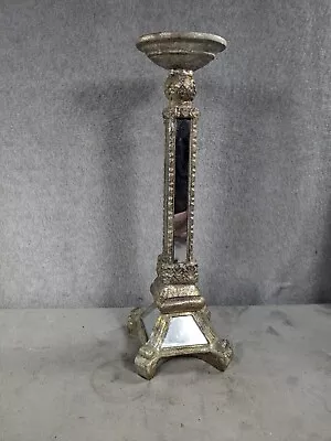 Vintage Tall Candelabra Candle Holder With Glass Mirror Sides 15.5  Tall • $29.98