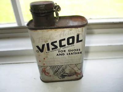 Vintage Viscol Waterproof Dressing For Leather Shoes Can Tin With Chain Lid 6oz • $18.28